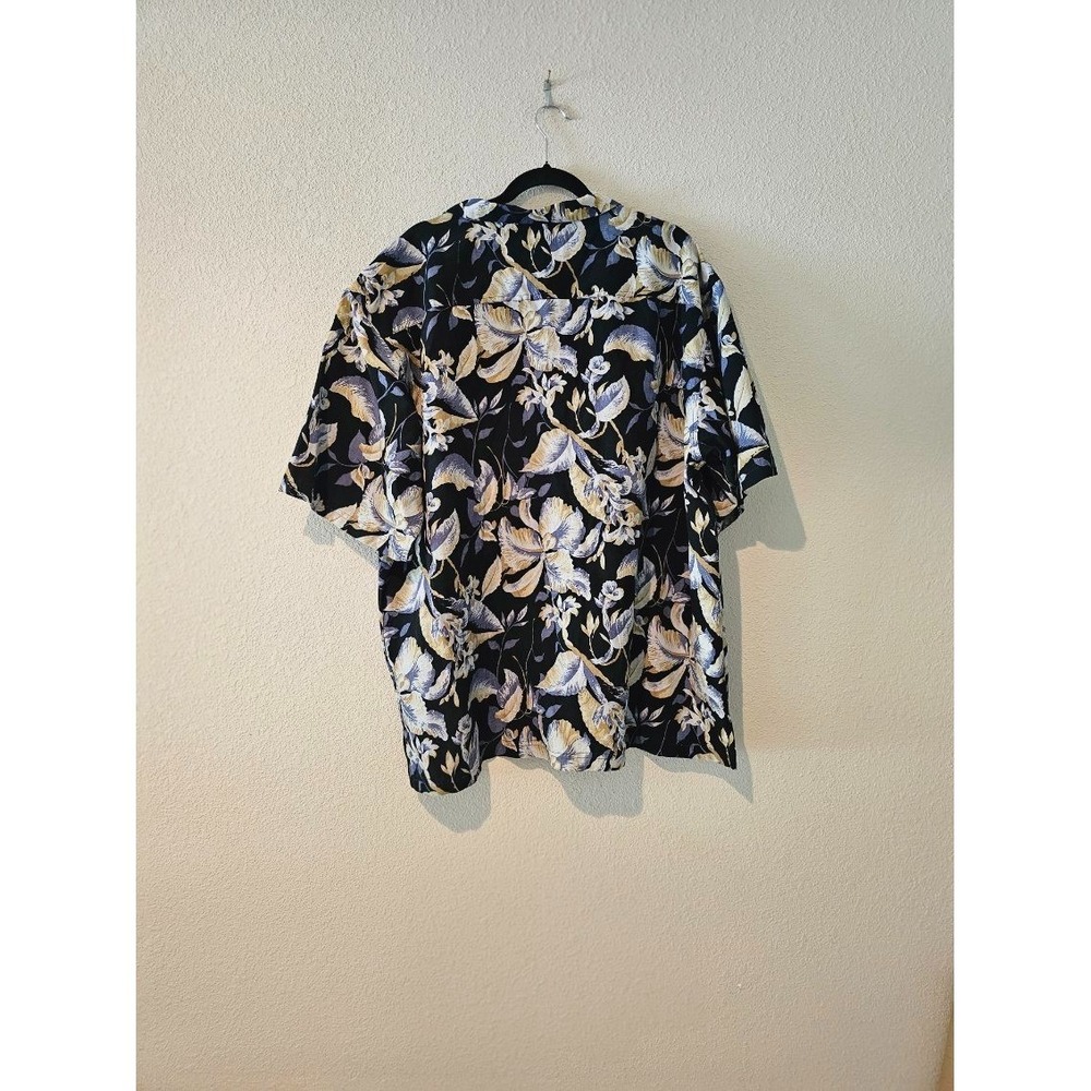Pusser's West Indies Mens Black Floral Silk Linen  Short Sleeve Topical Shirt XL